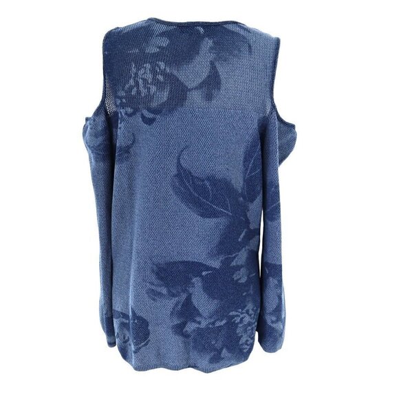 INC Womens Open Knit Cold Shoulder Blue Boho Top Size Large - Picture 7 of 16